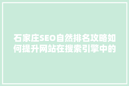 石家庄SEO自然排名攻略如何提升网站在搜索引擎中的自然排名