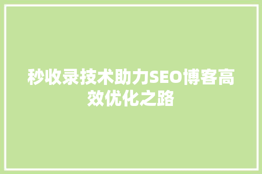 秒收录技术助力SEO博客高效优化之路