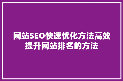 网站SEO快速优化方法高效提升网站排名的方法