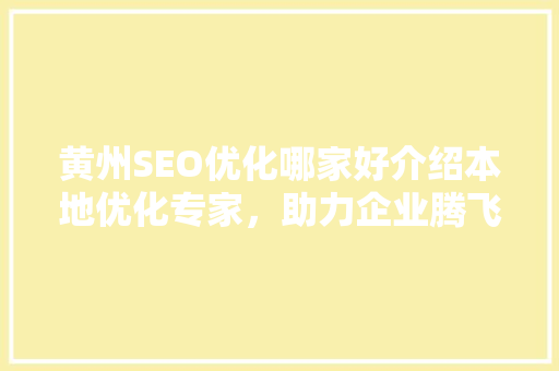 黄州SEO优化哪家好介绍本地优化专家，助力企业腾飞！