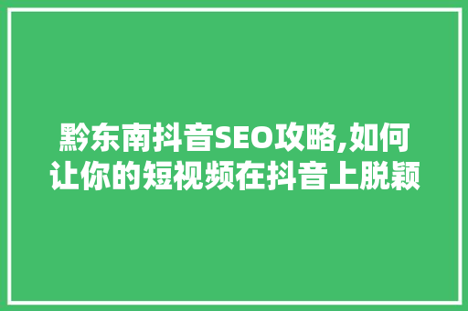 黔东南抖音SEO攻略,如何让你的短视频在抖音上脱颖而出
