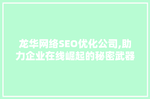 龙华网络SEO优化公司,助力企业在线崛起的秘密武器