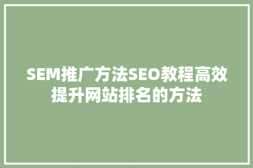 SEM推广方法SEO教程高效提升网站排名的方法