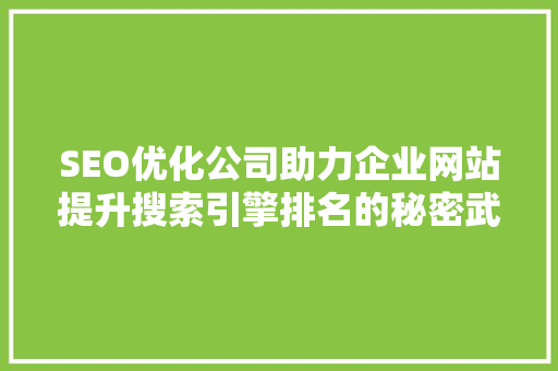 SEO优化公司助力企业网站提升搜索引擎排名的秘密武器