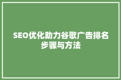 SEO优化助力谷歌广告排名步骤与方法