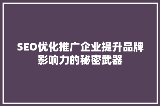 SEO优化推广企业提升品牌影响力的秘密武器
