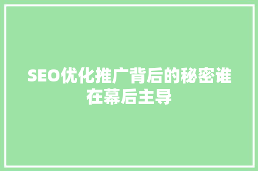 SEO优化推广背后的秘密谁在幕后主导