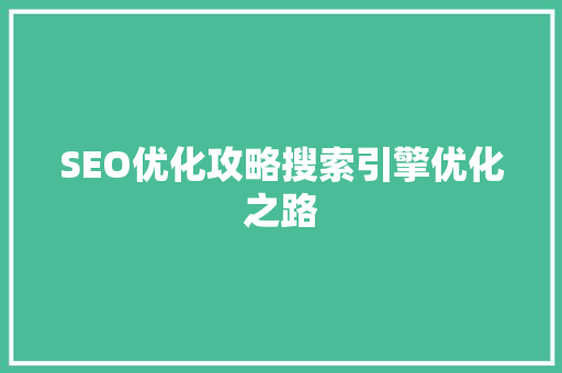 SEO优化攻略搜索引擎优化之路 Web前端