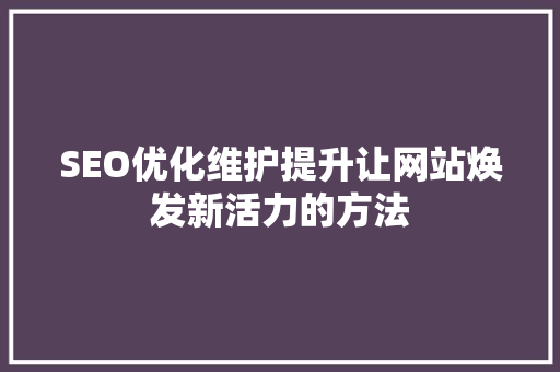 SEO优化维护提升让网站焕发新活力的方法