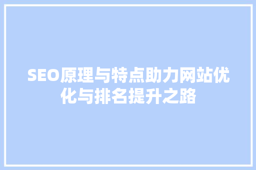 SEO原理与特点助力网站优化与排名提升之路
