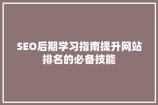 SEO后期学习指南提升网站排名的必备技能