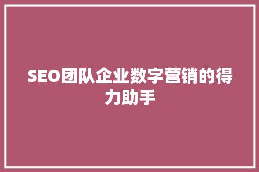 SEO团队企业数字营销的得力助手