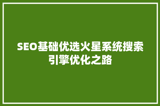 SEO基础优选火星系统搜索引擎优化之路