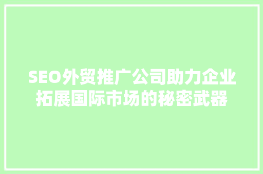 SEO外贸推广公司助力企业拓展国际市场的秘密武器