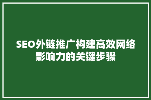 SEO外链推广构建高效网络影响力的关键步骤