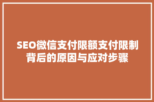 SEO微信支付限额支付限制背后的原因与应对步骤 Web前端