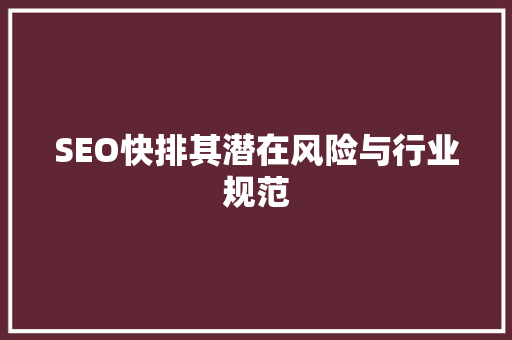 SEO快排其潜在风险与行业规范 WordPress教程