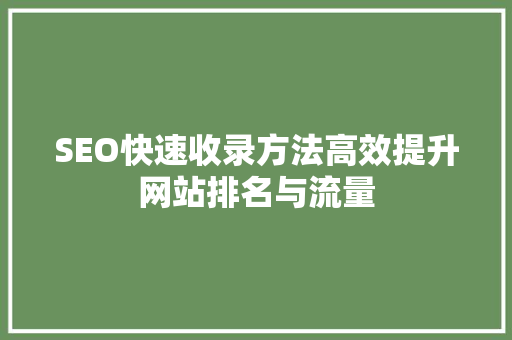 SEO快速收录方法高效提升网站排名与流量
