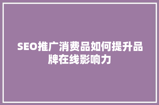 SEO推广消费品如何提升品牌在线影响力