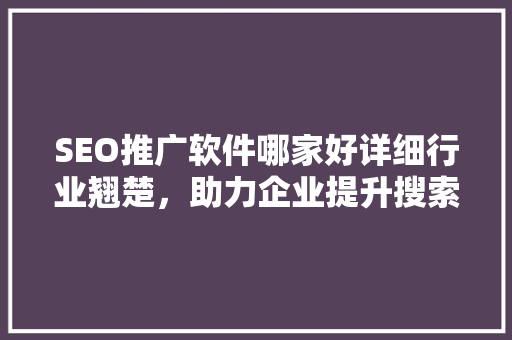 SEO推广软件哪家好详细行业翘楚，助力企业提升搜索引擎排名