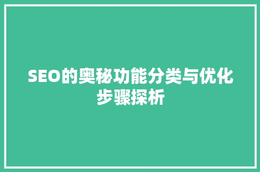 SEO的奥秘功能分类与优化步骤探析