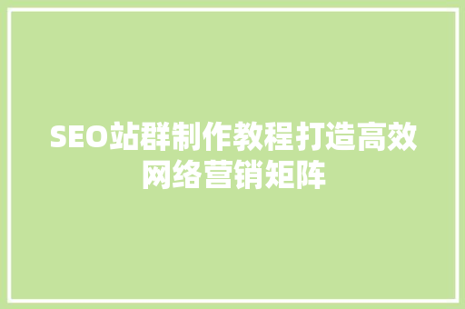 SEO站群制作教程打造高效网络营销矩阵
