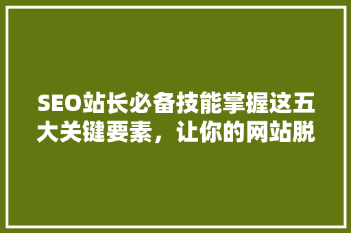 SEO站长必备技能掌握这五大关键要素，让你的网站脱颖而出