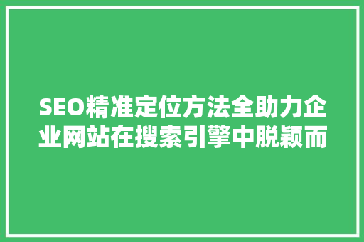 SEO精准定位方法全助力企业网站在搜索引擎中脱颖而出