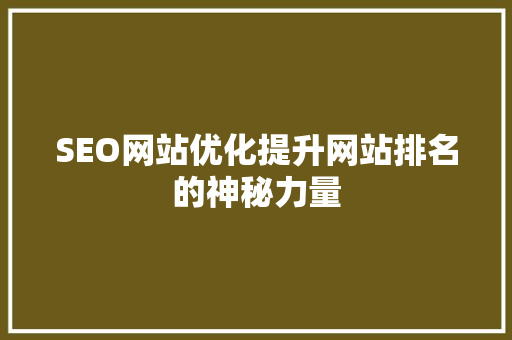 SEO网站优化提升网站排名的神秘力量