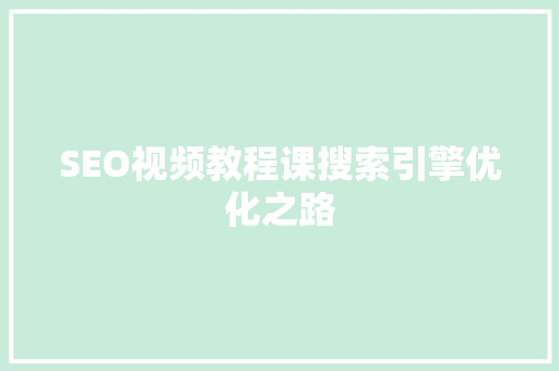 SEO视频教程课搜索引擎优化之路