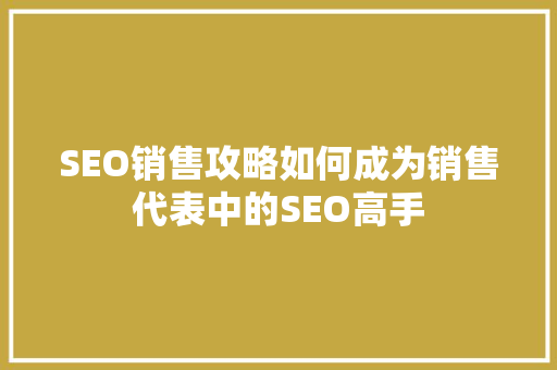 SEO销售攻略如何成为销售代表中的SEO高手 WordPress教程