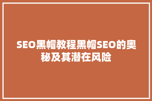 SEO黑帽教程黑帽SEO的奥秘及其潜在风险
