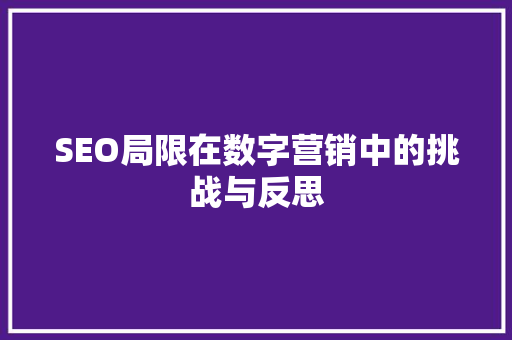 SEO局限在数字营销中的挑战与反思