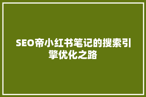 SEO帝小红书笔记的搜索引擎优化之路
