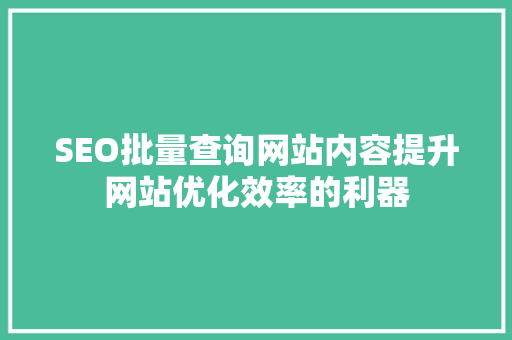 SEO批量查询网站内容提升网站优化效率的利器