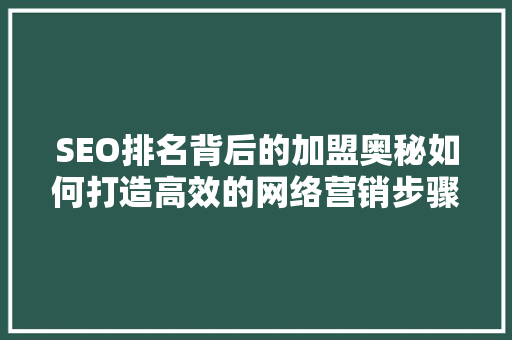 SEO排名背后的加盟奥秘如何打造高效的网络营销步骤
