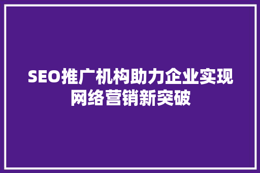 SEO推广机构助力企业实现网络营销新突破