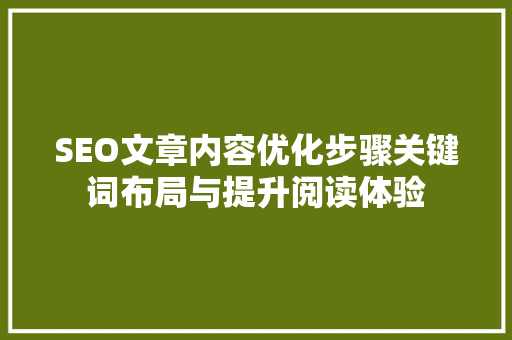 SEO文章内容优化步骤关键词布局与提升阅读体验
