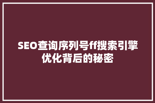 SEO查询序列号ff搜索引擎优化背后的秘密