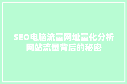 SEO电脑流量网址量化分析网站流量背后的秘密