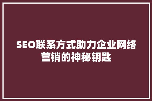 SEO联系方式助力企业网络营销的神秘钥匙