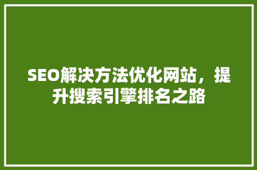 SEO解决方法优化网站，提升搜索引擎排名之路 SEO教程