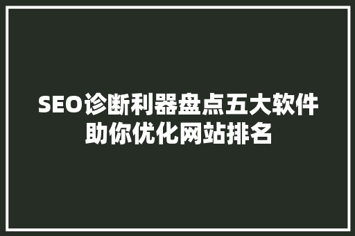 SEO诊断利器盘点五大软件助你优化网站排名
