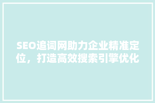 SEO追词网助力企业精准定位，打造高效搜索引擎优化步骤