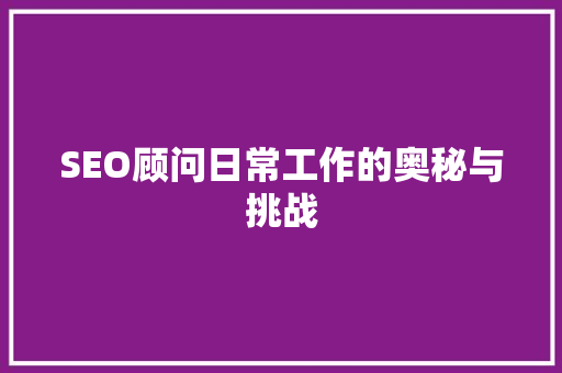 SEO顾问日常工作的奥秘与挑战