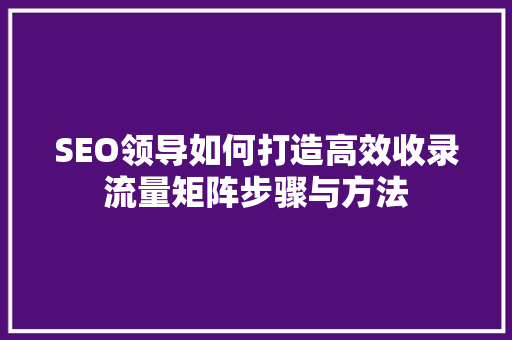 SEO领导如何打造高效收录流量矩阵步骤与方法
