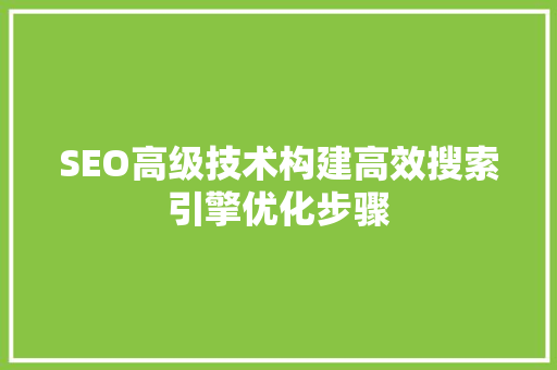 SEO高级技术构建高效搜索引擎优化步骤