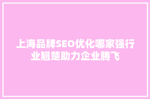 上海品牌SEO优化哪家强行业翘楚助力企业腾飞