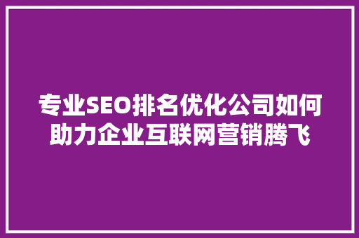 专业SEO排名优化公司如何助力企业互联网营销腾飞