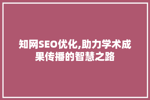 知网SEO优化,助力学术成果传播的智慧之路